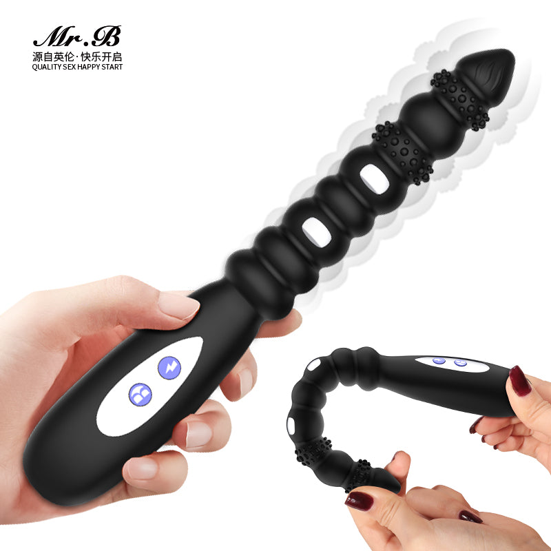 Vibrating Anal Beads Butt Plug, Silicone Large Size Anal Vibrator Sex Toy with 10 Vibration Modes for Women, Waterproof Prostate Stimulator for Men