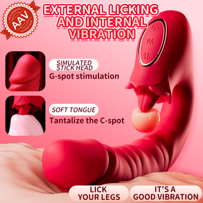 Thrusting Dildo Vibrator Sex Toys - 3 in 1 Clitoral G-Spot Dildo Vibrator with 7 Tongue Licking & Vibrating & Thrusting Modes, Clit Anal Stimulator Anal Butt Plug, Adult Sex Toy for Woman & Couples