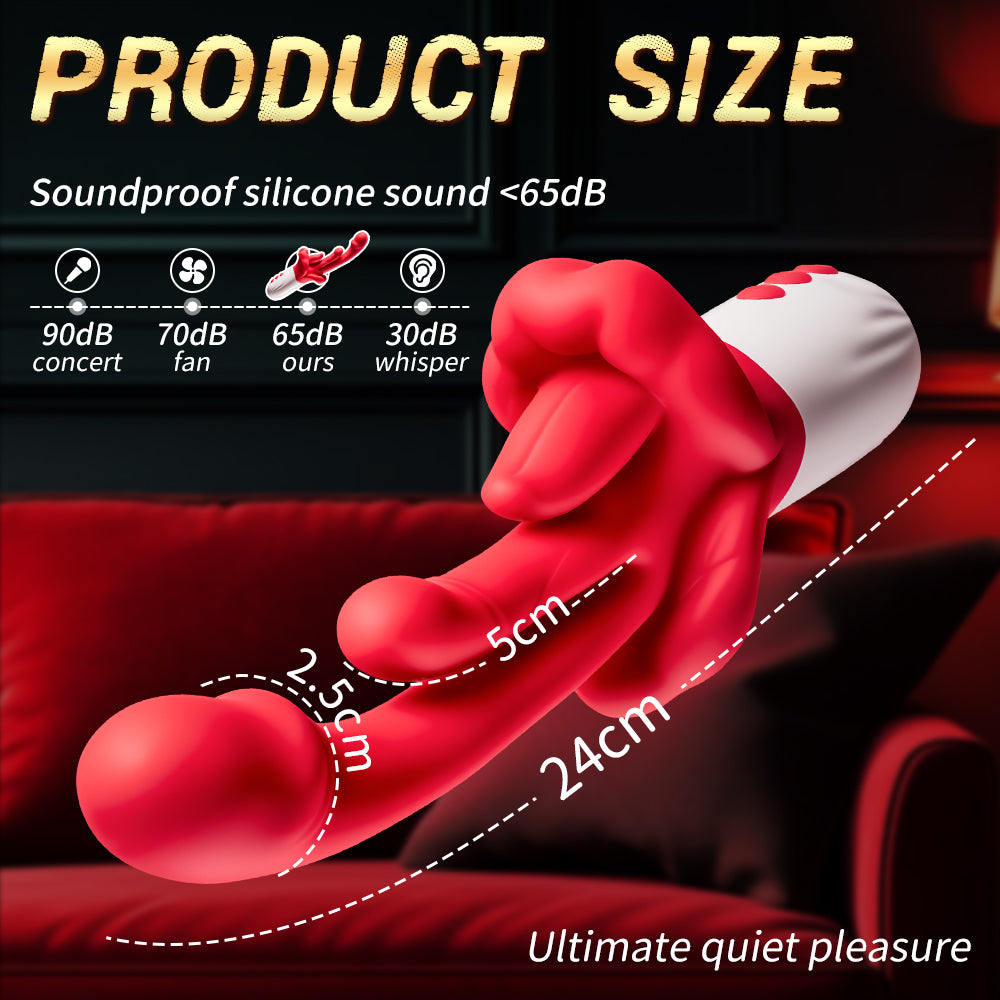 Female vibrator, Excitat, 5 in 1, Red lips and tongue licking, 10 vibrations, 5 rocking, 5 tongue licking modes, With clitoral, G-spot and anal stimulator, silicone, waterproof, Suitable for both women and couples, Red