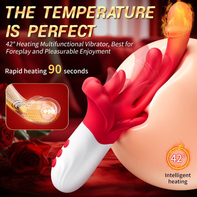 Female vibrator, Excitat, 5 in 1, Red lips and tongue licking, 10 vibrations, 5 rocking, 5 tongue licking modes, With clitoral, G-spot and anal stimulator, silicone, waterproof, Suitable for both women and couples, Red