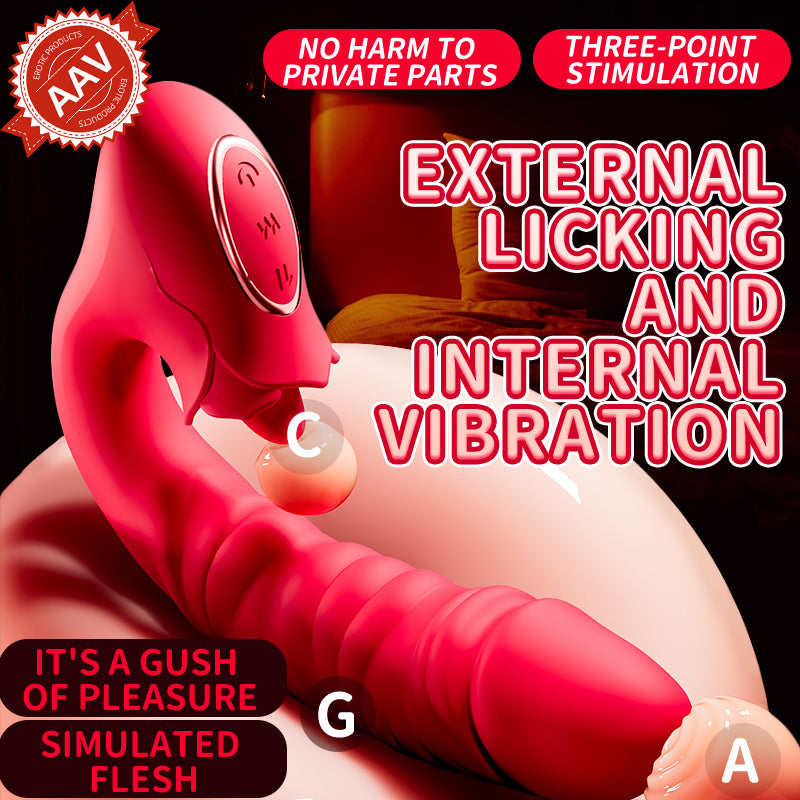 Thrusting Dildo Vibrator Sex Toys - 3 in 1 Clitoral G-Spot Dildo Vibrator with 7 Tongue Licking & Vibrating & Thrusting Modes, Clit Anal Stimulator Anal Butt Plug, Adult Sex Toy for Woman & Couples