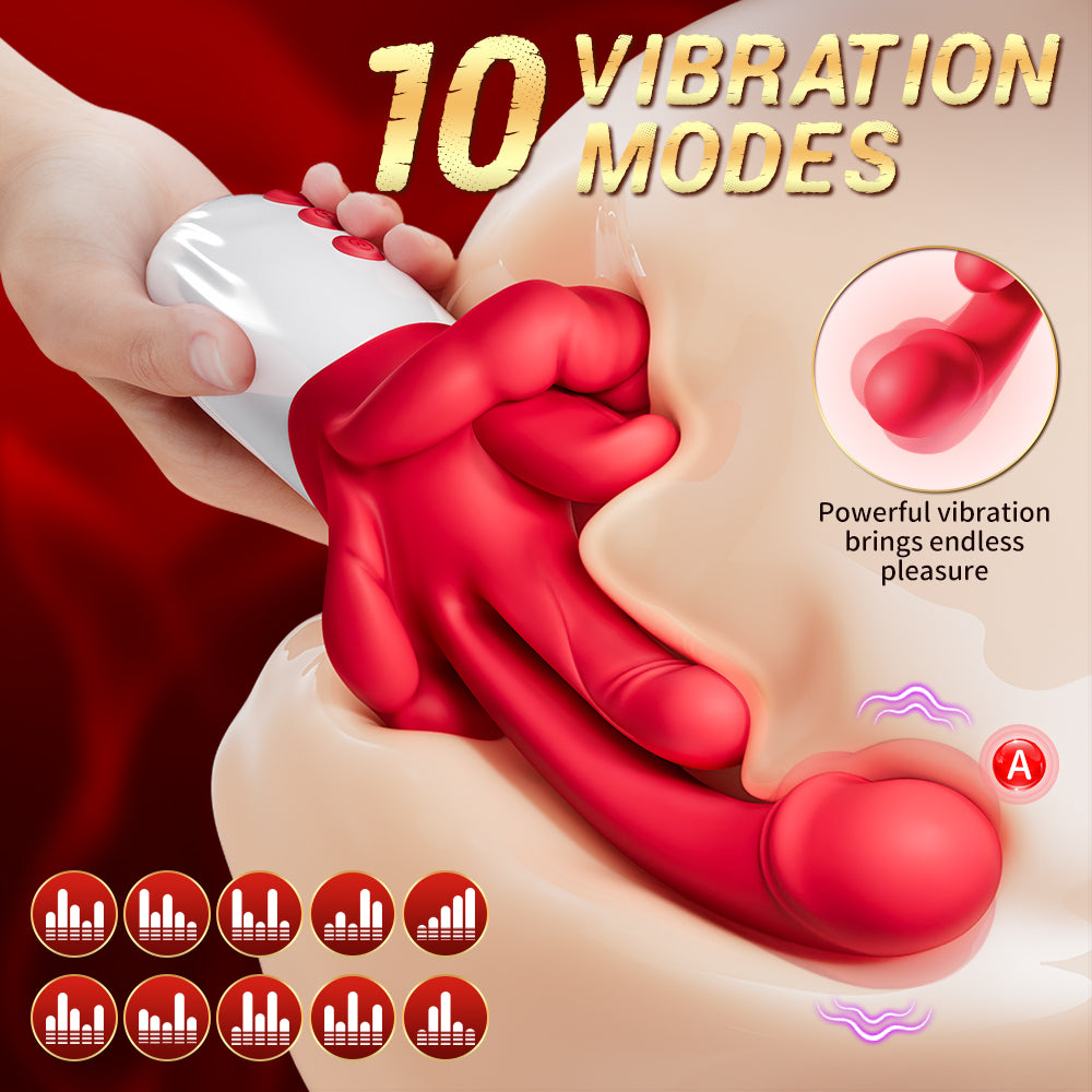 Female vibrator, Excitat, 5 in 1, Red lips and tongue licking, 10 vibrations, 5 rocking, 5 tongue licking modes, With clitoral, G-spot and anal stimulator, silicone, waterproof, Suitable for both women and couples, Red