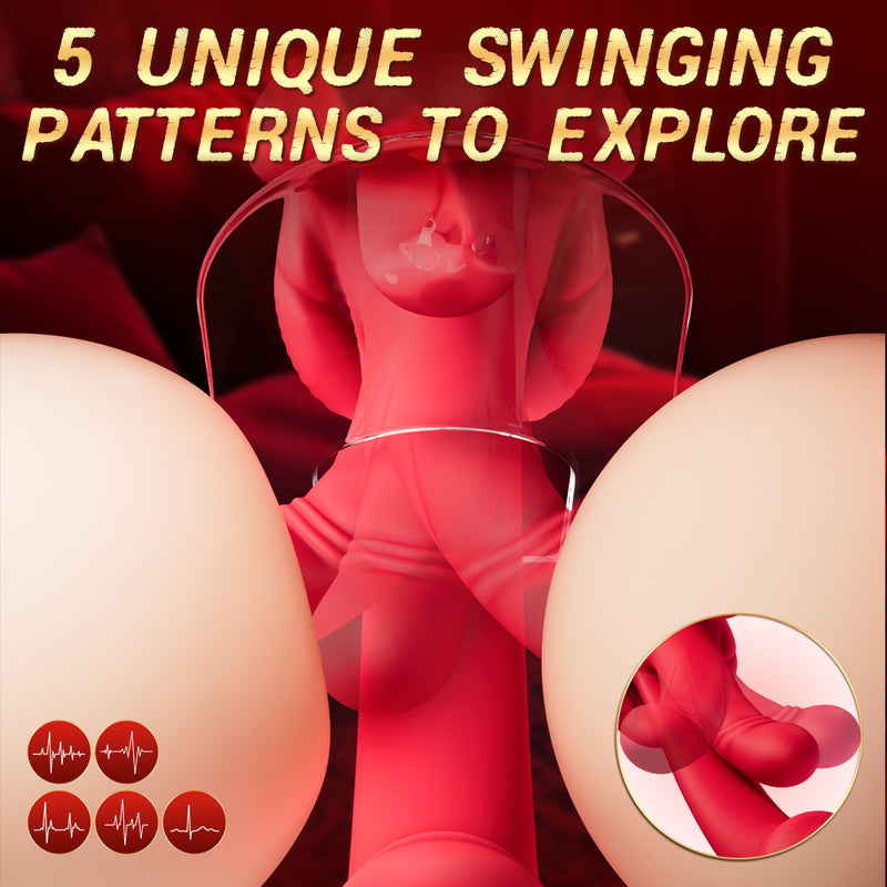 Female vibrator, Excitat, 5 in 1, Red lips and tongue licking, 10 vibrations, 5 rocking, 5 tongue licking modes, With clitoral, G-spot and anal stimulator, silicone, waterproof, Suitable for both women and couples, Red