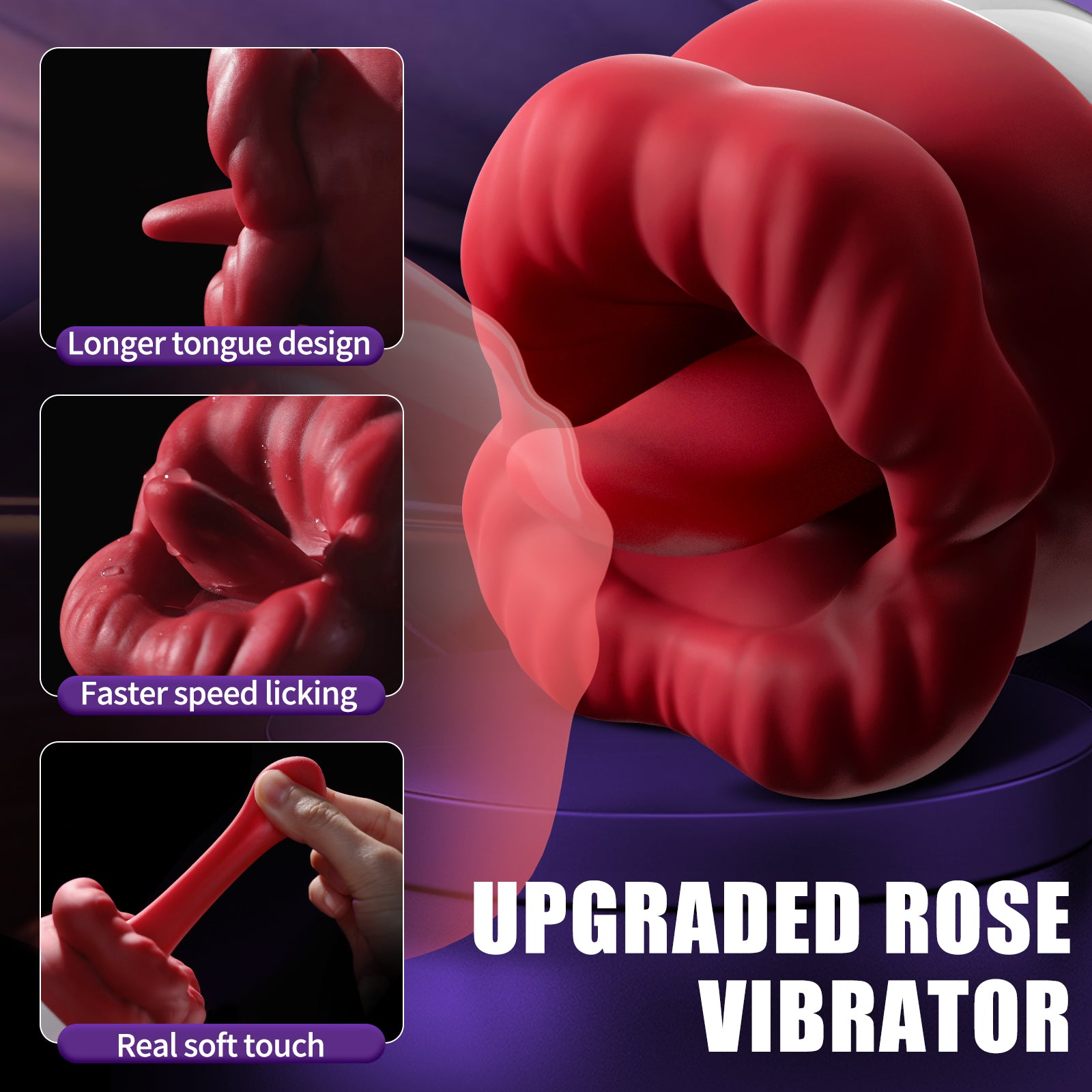 Rose Sex Toys Vibrator for Women - Adult Toys with 10 Vibrating & 10 Tongue Licking Modes, Nipple Toys Clitoral Vibrator G-Spot Vibrators, Adult Sex Toys & Games for Women Couples Pleasure Red