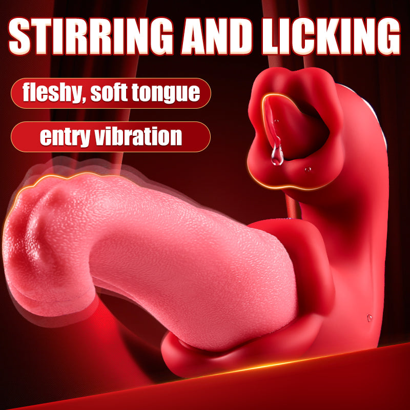 Vibrator Adult Sex Toys for Women - 4 in 1 Tongue Thrusting Vibrators Dildo Rose Sex Toys with 10 Licking Clitoral & 10 Vibration Mode, Sucking Clit Stimulator Pleasure Tools for Female Couples Games
