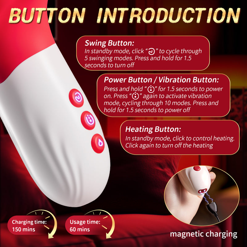 Female vibrator, Excitat, 5 in 1, Red lips and tongue licking, 10 vibrations, 5 rocking, 5 tongue licking modes, With clitoral, G-spot and anal stimulator, silicone, waterproof, Suitable for both women and couples, Red