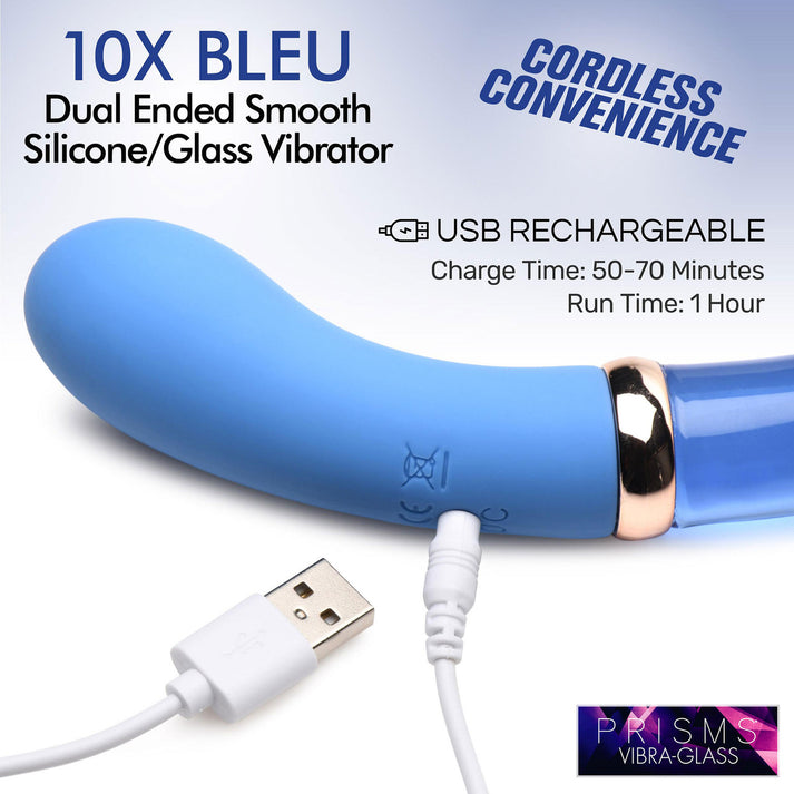 10X Bleu Dual Ended G-Spot Silicone and Glass Vibrator，US Warehouse