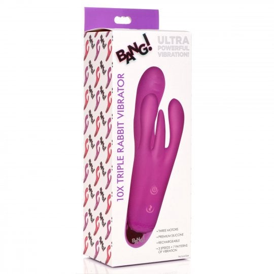 10X Triple Rabbit Silicone Vibrator - Purple，US Warehouse