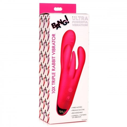 10X Triple Rabbit Silicone Vibrator - Purple，US Warehouse