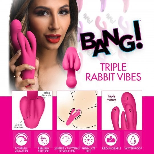 10X Triple Rabbit Silicone Vibrator - Purple，US Warehouse