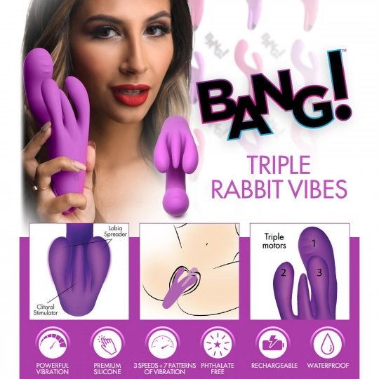 10X Triple Rabbit Silicone Vibrator - Purple，US Warehouse