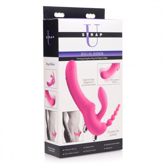 Regal Rider Vibrating Silicone Strapless Strap On Triple G Dildo，US Warehouse