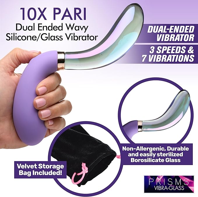 10X Pari Dual Ended Wavy Silicone and Glass Vibrator，US Warehouse