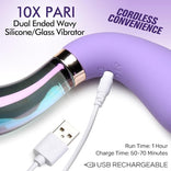 10X Pari Dual Ended Wavy Silicone and Glass Vibrator，US Warehouse