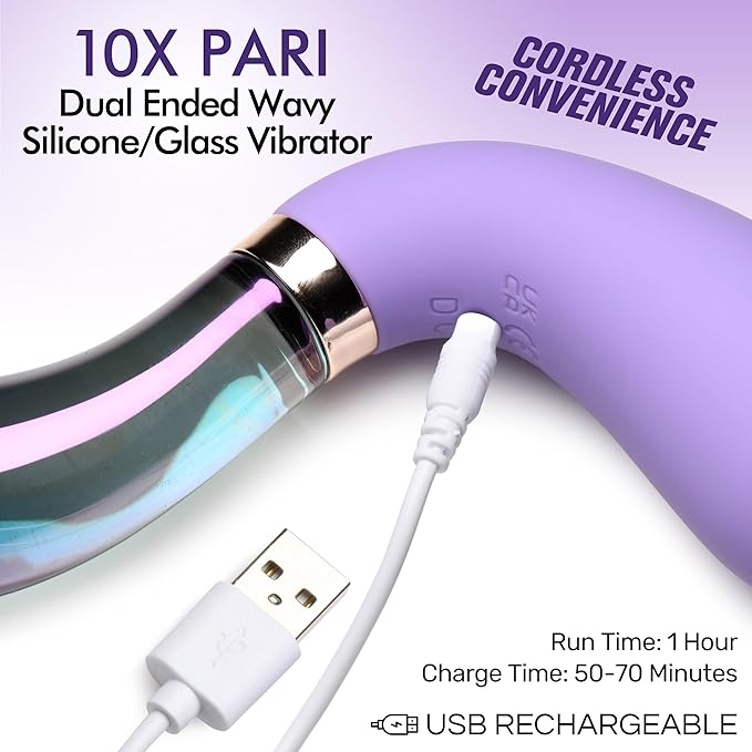 10X Pari Dual Ended Wavy Silicone and Glass Vibrator，US Warehouse