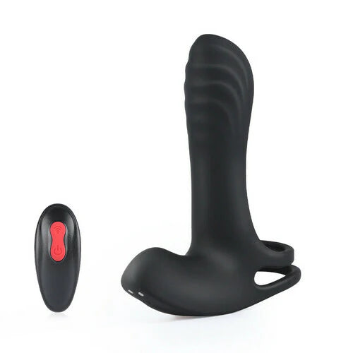 ANAL TOY-9 Vibrating Remote Control Dual Rings Cock Ring Butt Plug For Man