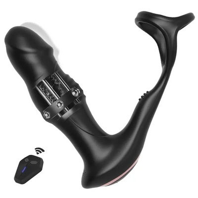 ANAL TOY-3 In 1 Wriggling Swaying Vibrating 9 Wriggling Swaying Male Prostate Toy with Cock Ring