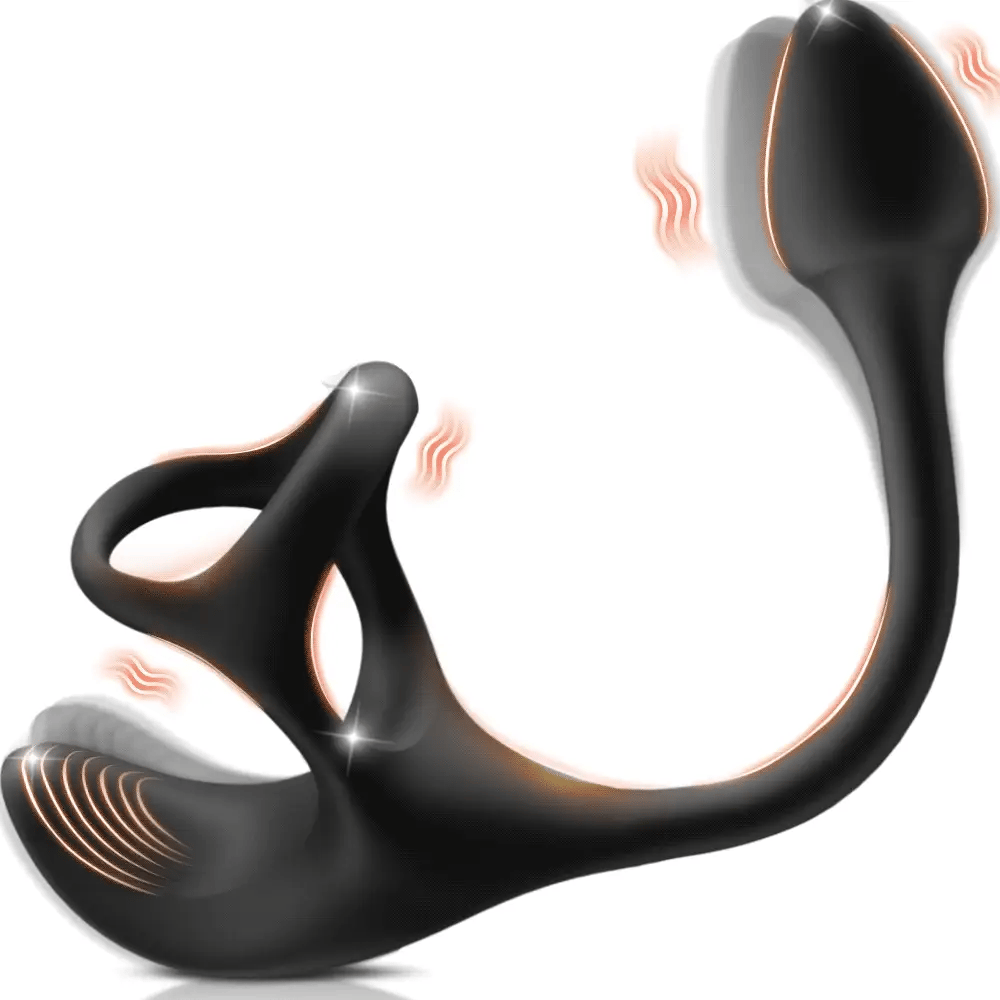 ANAL TOY-4 in 1 Ejaculation Delay Vibrating Anal Plug Prostate Massager with Penis Rings Sex Toy
