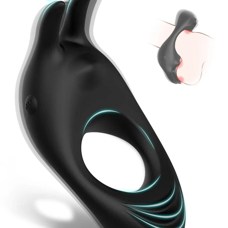 Penis Ring-Rechargeable Penis Ring Vibrator with 9 Vibration Modes Vibrating Cock Ring with Rabbit Design