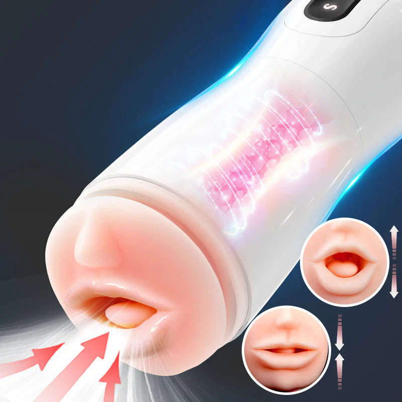 STROKER-Masturbation Cup 7-Mode Vibrating Automatic Male Masturbator Cup with Realistic Lip Entrance & Textured Tunnel