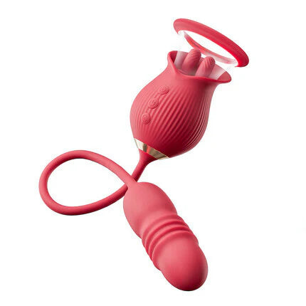 Womangift Rose 10 Tongue Licking & Thrusting Dildo Vibrator Clitoris and Nipple Stimulator