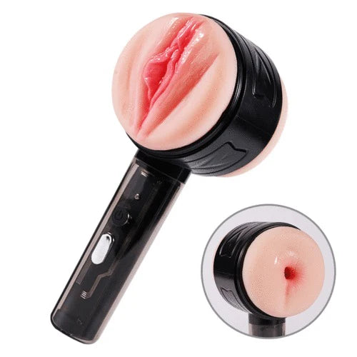 STROKER-Masturbation cup Lifelike Labia & Tight Anal 2 in 1, 3D Dual Textured Channel , 10 Vibration, Dual Motors