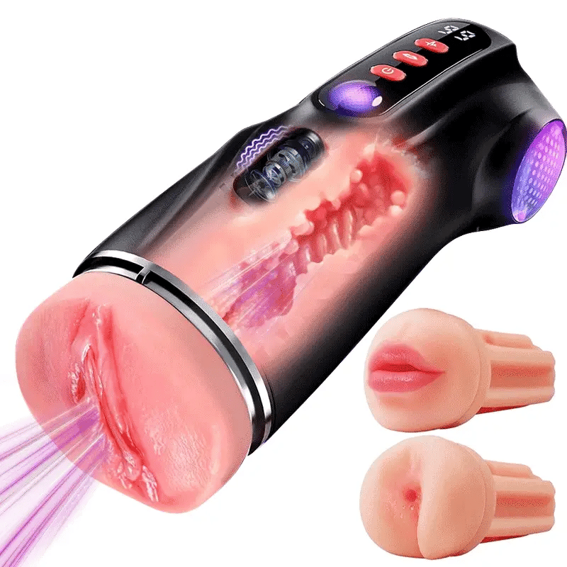 STROKER-Masturbators Cup 3 Sleeves Pocket Pussy Penis Pump with 9 Sucking & 9 Vibrating Male Masturbator