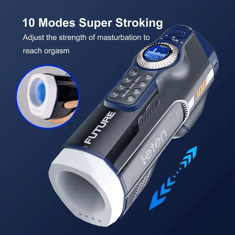 STROKER- Smart Thrusting & Heating Masturbator with 490 Stimulation Modes, 39 Cylinders, JAV Moan Sound & LED Display Male Masturbator
