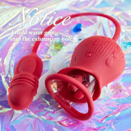 Womangift Rose 10 Tongue Licking & Thrusting Dildo Vibrator Clitoris and Nipple Stimulator