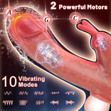 Vibrating Dildo-10 Vibrating Modes Penis Enlarger Vibrator Lifelike Penis Sleeve with Rabbit & Dual Motors Sex Toy