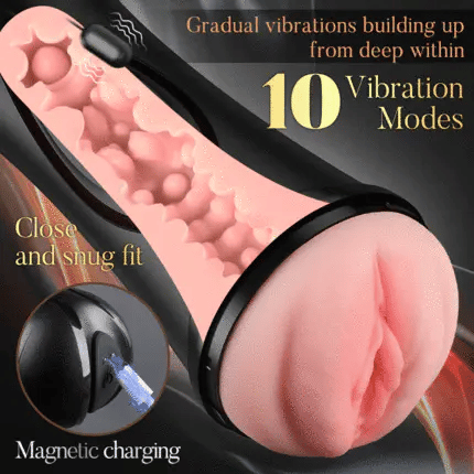 STROKER-Male Masturbator 10 Vibrations Realistic Labia Vaginal Pressure IPX7 Waterproof Electric Masturbator Stroker Masturbation Cup