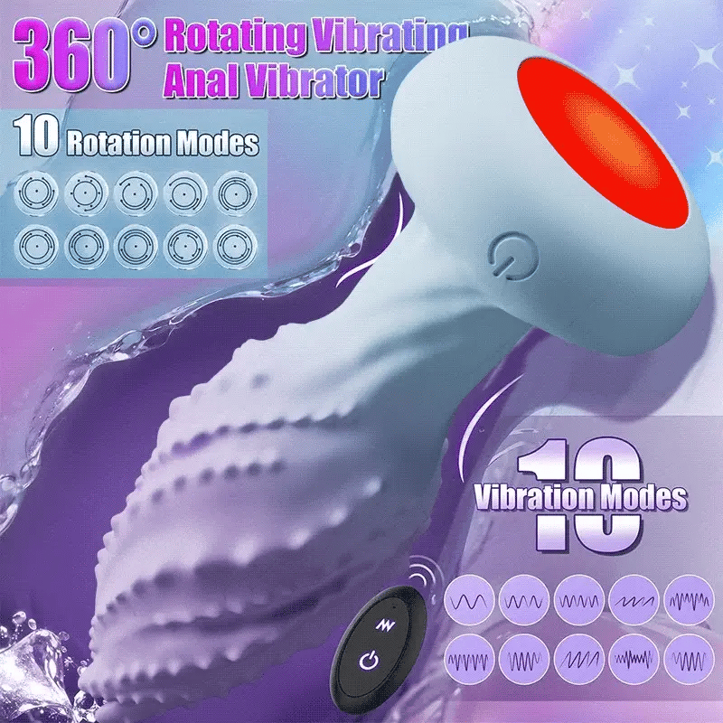 ANAL TOY-7-Color LED Light 360° Rotating Anal Vibrator, 10 Vibration Frequencies Prostate Massager