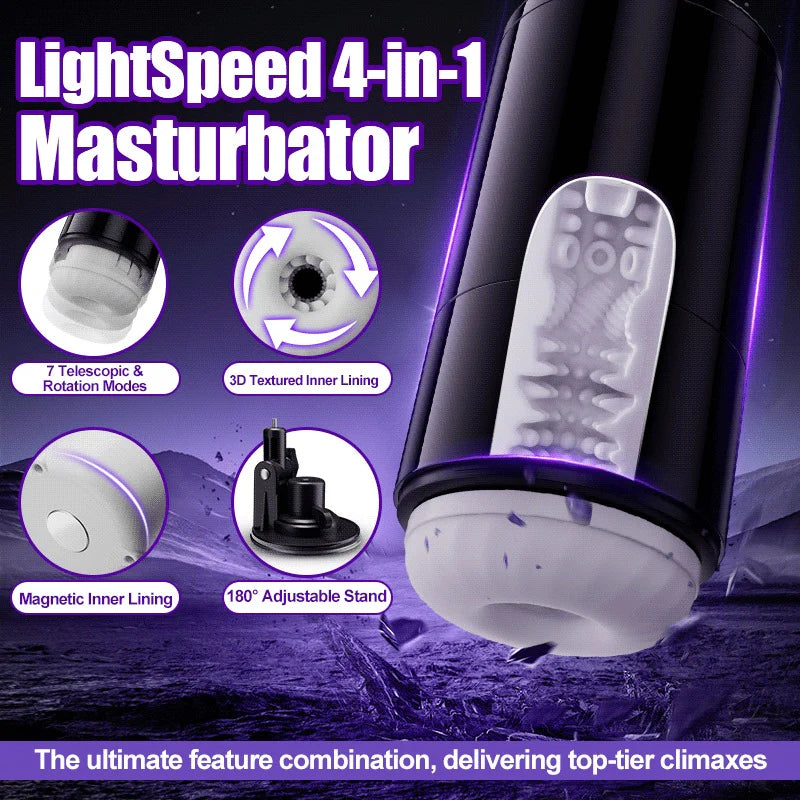 STROKER- Male Masturbator 4 in 1 Masturbator Cup  7 Thrutings & 7 Rotatings  Suction Cup Mount  Magnetic Inner Liner