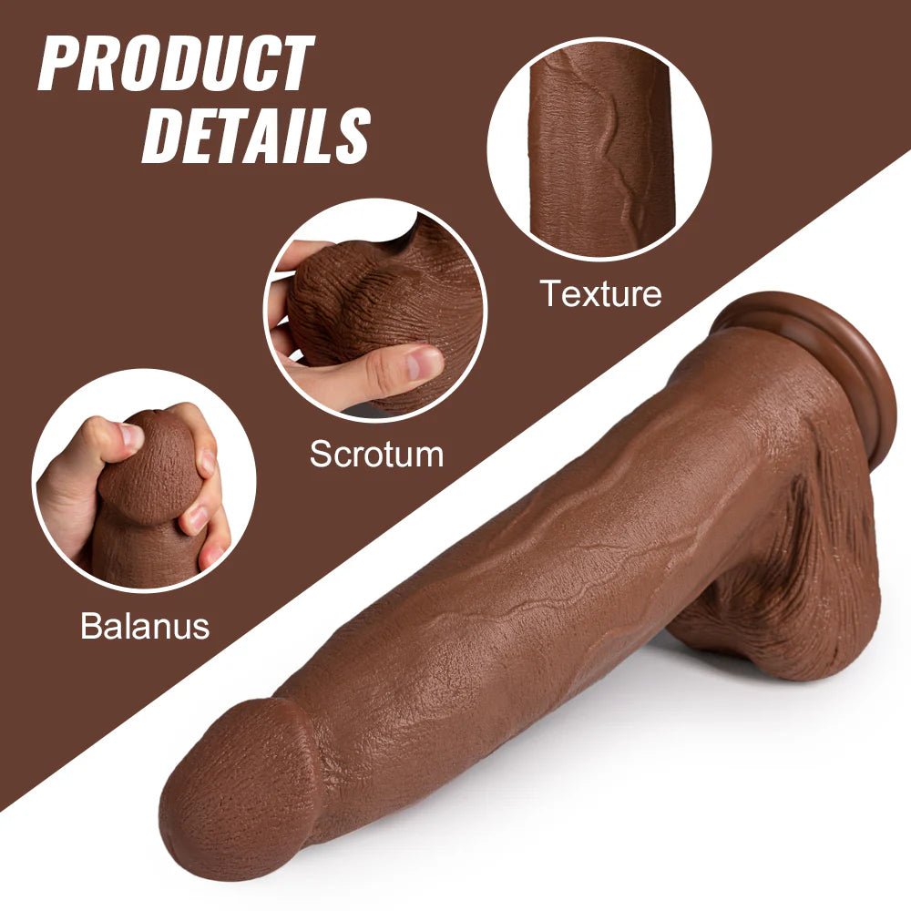 Black Dildo- Silicone Adult Sex Toys Long Brown Dildo with Suction Cup for Hands-Free Play 13.39 in