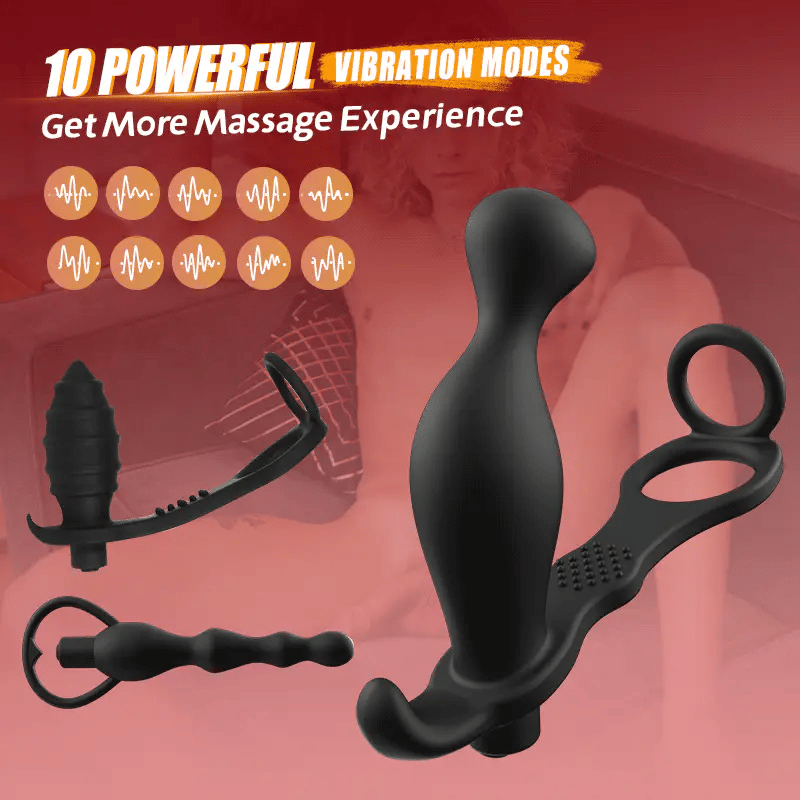 ANAL TOY- IPX7 10 Vibrating Remote Controlled Prostate Massager Set 3PCS Sex Toy
