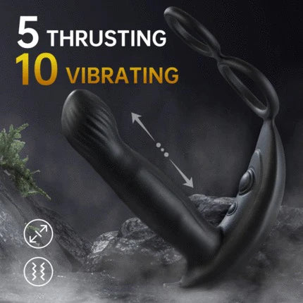 ANAL TOY-Remote Control 5 Thrusting 10 Vibrating Direct Prostate Massager With Cock Ring For Man
