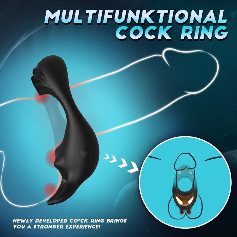 Penis Ring-Rechargeable Penis Ring Vibrator with 9 Vibration Modes Vibrating Cock Ring with Rabbit Design