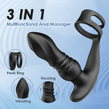 ANAL TOY-Drill Spirals, 7 Thrusting &amp; Vibrating, Edible Silicone Thrusting Prostate Massager with Double Cock Rings For Man