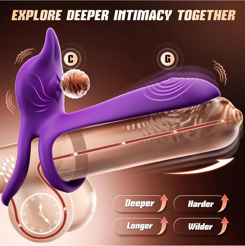 Penis Ring-4 in 1 G Spot Vibrator 10 Vibrations Mode Fox-Shaped Clitoral Stimulator