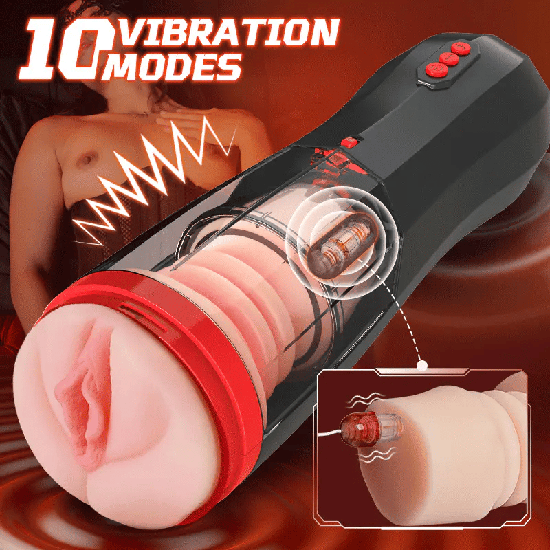 STROKER- 5-in-1 Multifunctional Masturbator with 5 Thrusting and Suction, 10 Vibration, and Transparent Removable Cover Male Masturbator