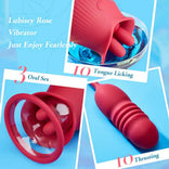 Womangift Rose 10 Tongue Licking & Thrusting Dildo Vibrator Clitoris and Nipple Stimulator