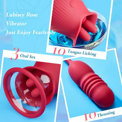 Womangift Rose 10 Tongue Licking & Thrusting Dildo Vibrator Clitoris and Nipple Stimulator
