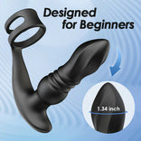 ANAL TOY-Drill Spirals, 7 Thrusting &amp; Vibrating, Edible Silicone Thrusting Prostate Massager with Double Cock Rings For Man