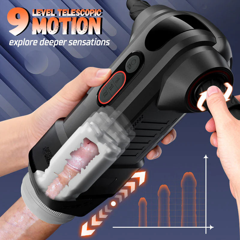 STROKER-Motopulse - 2 heating modes, 9-frequency telescopic vibration, Handle adjustment, male masturbator