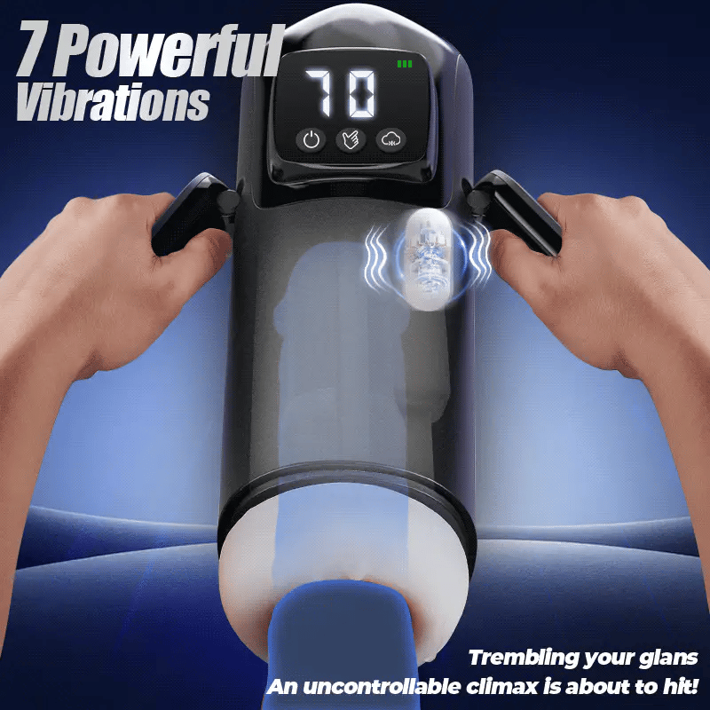 STROKER-Masturbators Cup 7 Suctions 7 Vibrations  Dual Handles  Large Granule Channel Texture  Male Masturbator