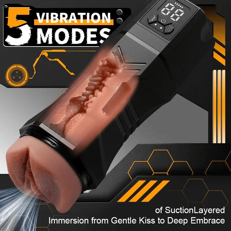 STROKER– Masturbation Cup with 5 Suction 9 Vibrations Realistic Riding & Squeezing Action for Intense Male Masturbator