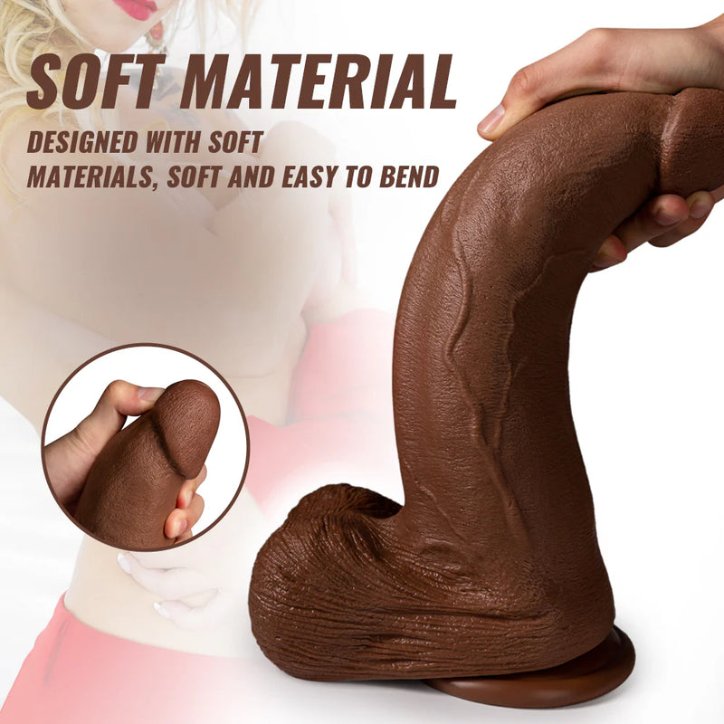 Black Dildo- Silicone Adult Sex Toys Long Brown Dildo with Suction Cup for Hands-Free Play 13.39 in
