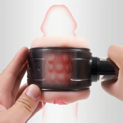 STROKER-Masturbation cup Lifelike Labia & Tight Anal 2 in 1, 3D Dual Textured Channel , 10 Vibration, Dual Motors