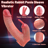 Vibrating Dildo-10 Vibrating Modes Penis Enlarger Vibrator Lifelike Penis Sleeve with Rabbit & Dual Motors Sex Toy