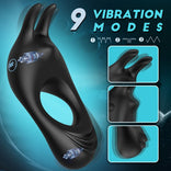 Penis Ring-Rechargeable Penis Ring Vibrator with 9 Vibration Modes Vibrating Cock Ring with Rabbit Design